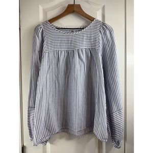 LOFT Rayon Linen Stripe Balloon Long Sleeve Blouse Top Women's Size L Large